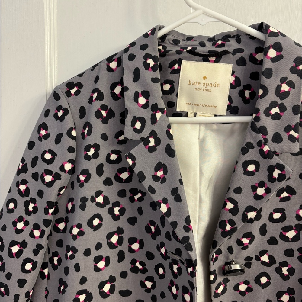 Kate Spade Gray Leopard Print Trench Coat/Jacket